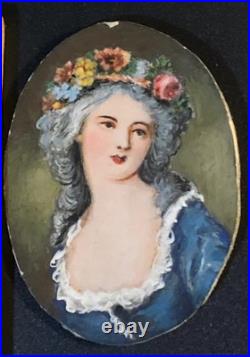 Miniature Portrait Lady Hand Painted Civil War Period Brooch Victorian Brooch