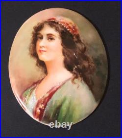 Miniature Portrait Lady Hand Painted Civil War Period Brooch Victorian Brooch