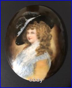 Miniature Portrait Lady Hand Painted Civil War Period Brooch Victorian Brooch