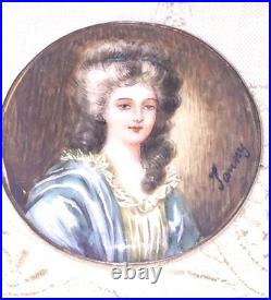Miniature Portrait Lady Hand Painted Civil War Period Brooch Victorian Brooch