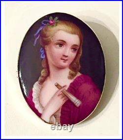 Miniature Portrait Lady Hand Painted Civil War Period Brooch Victorian Brooch