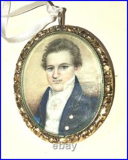 Miniature Portrait Lady Hand Painted Civil War Period Brooch Victorian Brooch