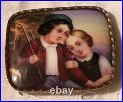 Miniature Portrait Lady Hand Painted Civil War Period Brooch Victorian Brooch