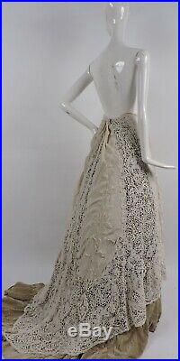 Most Romantic Victorian Hand Made Lace & Embr Silk Wedding Skirt For Dress