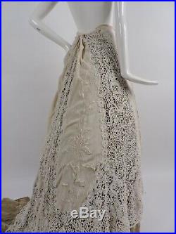 Most Romantic Victorian Hand Made Lace & Embr Silk Wedding Skirt For Dress