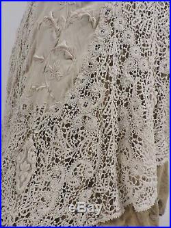 Most Romantic Victorian Hand Made Lace & Embr Silk Wedding Skirt For Dress