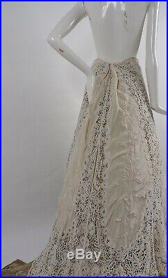 Most Romantic Victorian Hand Made Lace & Embr Silk Wedding Skirt For Dress