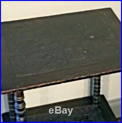 Naive Victorian Ebonized Hand Carved Bobbin Leg Small Side Table