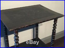 Naive Victorian Ebonized Hand Carved Bobbin Leg Small Side Table