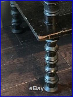 Naive Victorian Ebonized Hand Carved Bobbin Leg Small Side Table