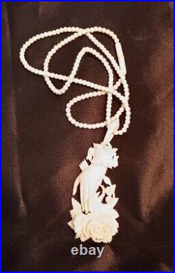 Necklace Victorian Rose in Hand Love Token or Memento Mori Hand Carved Bovine