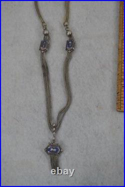 Necklace silver enamel cloisonné pendant Victorian 20 original 19th antique