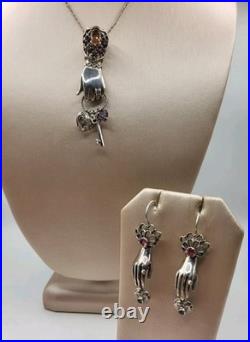 Nicky Butler 2 Pc Victorian Sterling Gemstones Hand Pendant Necklace & Earrings Nicky Butler 2 Pc Victorian Sterling Gemstones Hand Pendant Necklace & Earrings
