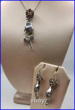 Nicky Butler 2 Pc Victorian Sterling Gemstones Hand Pendant Necklace & Earrings Nicky Butler 2 Pc Victorian Sterling Gemstones Hand Pendant Necklace & Earrings