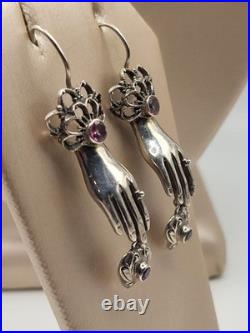 Nicky Butler 2 Pc Victorian Sterling Gemstones Hand Pendant Necklace & Earrings Nicky Butler 2 Pc Victorian Sterling Gemstones Hand Pendant Necklace & Earrings