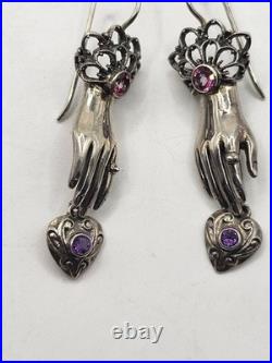 Nicky Butler 2 Pc Victorian Sterling Gemstones Hand Pendant Necklace & Earrings Nicky Butler 2 Pc Victorian Sterling Gemstones Hand Pendant Necklace & Earrings