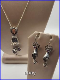 Nicky Butler 2 Pc Victorian Sterling Gemstones Hand Pendant Necklace & Earrings Nicky Butler 2 Pc Victorian Sterling Gemstones Hand Pendant Necklace & Earrings