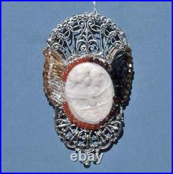 Night & Day Cameo Goddess Rare Large Shell Victorian Hand Carved Eos Beaded OOAK