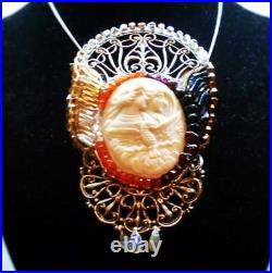 Night & Day Cameo Goddess Rare Large Shell Victorian Hand Carved Eos Beaded OOAK