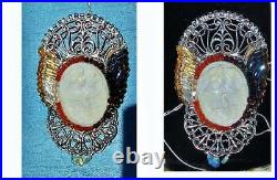 Night & Day Cameo Goddess Rare Large Shell Victorian Hand Carved Eos Beaded OOAK