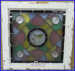 OLD ENGLISH LEADED STAINED GLASS WINDOW Hand-Painted Victorian 22 x 21.75