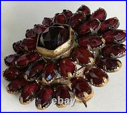 Old Faceted Dark Garnet Beads, Hand Knotted, Victorian Garnet Brooch