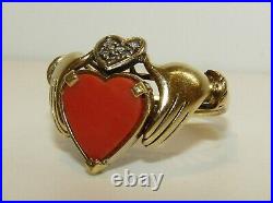 One Of A Kind, Antique Victorian 14 Ct Gold Fede Gimmel Hearts & Hands Ring