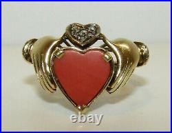 One Of A Kind, Antique Victorian 14 Ct Gold Fede Gimmel Hearts & Hands Ring