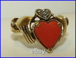 One Of A Kind, Antique Victorian 14 Ct Gold Fede Gimmel Hearts & Hands Ring