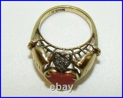 One Of A Kind, Antique Victorian 14 Ct Gold Fede Gimmel Hearts & Hands Ring