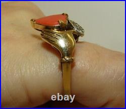 One Of A Kind, Antique Victorian 14 Ct Gold Fede Gimmel Hearts & Hands Ring