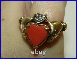 One Of A Kind, Antique Victorian 14 Ct Gold Fede Gimmel Hearts & Hands Ring