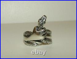 One Of A Kind, Rare, Antique Victorian Sterling Silver Snake In A Hand Ring