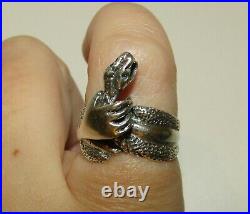 One Of A Kind, Rare, Antique Victorian Sterling Silver Snake In A Hand Ring