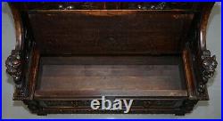 Ornately Hand Carved Early Victorian Circa 1840 Settle Hall Bench With Storage