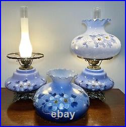 PAIR LARGE Victorian Hand Painted Gone With The Wind 3-Way Parlor Lamps MINT 26