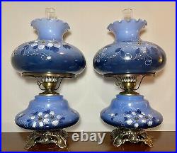 PAIR LARGE Victorian Hand Painted Gone With The Wind 3-Way Parlor Lamps MINT 26