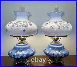 PAIR LARGE Victorian Hand Painted Gone With The Wind 3-Way Parlor Lamps MINT 26