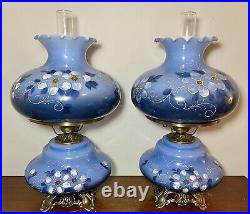 PAIR LARGE Victorian Hand Painted Gone With The Wind 3-Way Parlor Lamps MINT 26