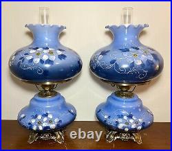 PAIR LARGE Victorian Hand Painted Gone With The Wind 3-Way Parlor Lamps MINT 26
