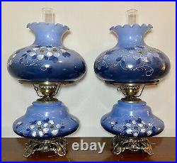 PAIR LARGE Victorian Hand Painted Gone With The Wind 3-Way Parlor Lamps MINT 26