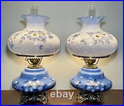 PAIR LARGE Victorian Hand Painted Gone With The Wind 3-Way Parlor Lamps MINT 26