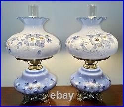 PAIR LARGE Victorian Hand Painted Gone With The Wind 3-Way Parlor Lamps MINT 26