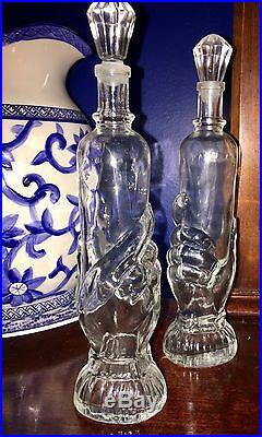 PAIR-Right & Left VICTORIAN FIGURAL HAND HOLDING BOTTLE Bottles GLASS STOPPERS