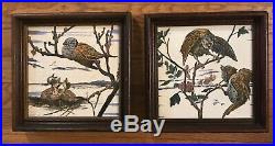 Pair Antique (19C) Brown-Westhead Moore Tiles-Hand Painted/Framed-Rare