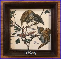 Pair Antique (19C) Brown-Westhead Moore Tiles-Hand Painted/Framed-Rare