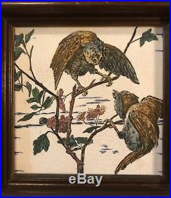 Pair Antique (19C) Brown-Westhead Moore Tiles-Hand Painted/Framed-Rare