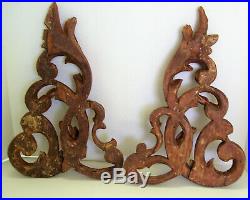 Pair Antique Hand Carved Architectural Carvings 18 Inches Tall Circa 1880s