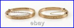 Pair Antique Victorian 14K Yellow Gold Hand Engraved Child Bangle Bracelets