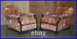 Pair Of Antique Victorian Hand Carved Owl Head Country House Armchairs Must See